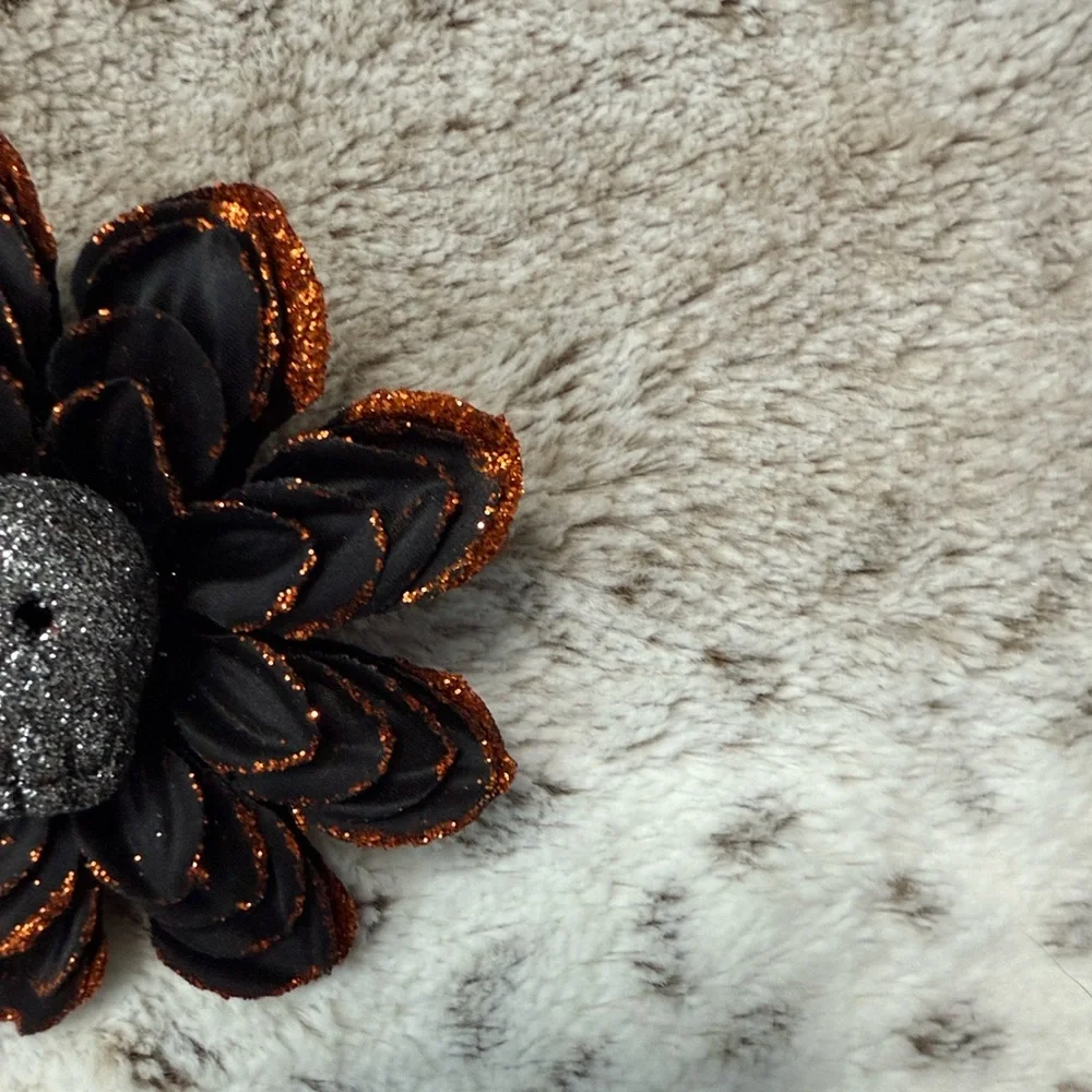 Orange sugar skull floral hair clip Halloween Dia De Los Muertos Day of the Dead